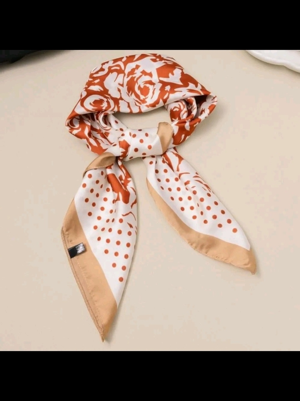 Orange Floral & Polka Dot Silky Neck Scarf